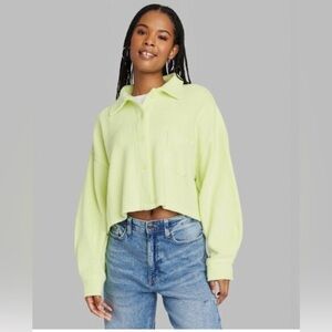 Soft and cozy crop top button up shirt with collar cotton polly blend NWOT